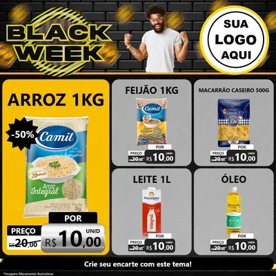 Modelo de Rede Social para Feed Facebook com o tema Black Week para Supermercado