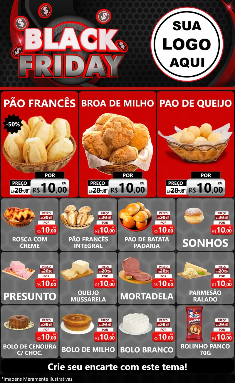 Modelo de Encarte para Encarte Grande com o tema Black Friday para Padaria