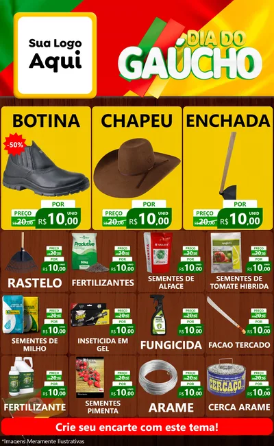 Modelo de Encarte para Encarte Grande com o tema Dia do Gaúcho para Agropecuária