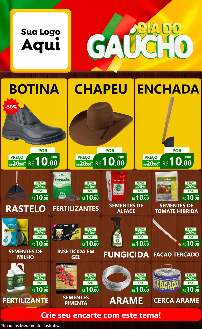 Modelo de Encarte para Encarte Grande com o tema Dia do Gaúcho para Agropecuária