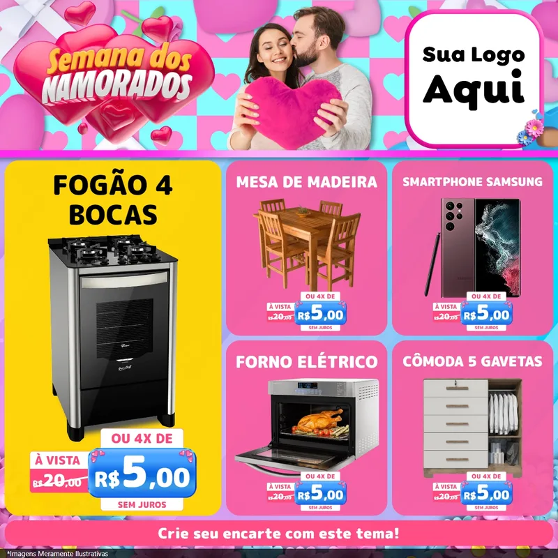 Modelo de Rede Social para Feed Facebook com o tema Semana dos Namorados para Móveis e Eletro