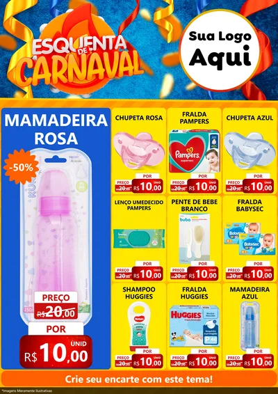Modelo de Encarte para Encarte A4 Vertical com o tema Esquenta de Carnaval para Bebês