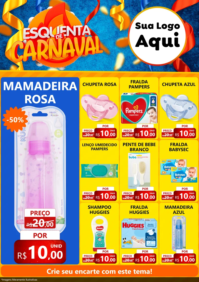 Modelo de Encarte para Encarte A4 Vertical com o tema Esquenta de Carnaval para Bebês