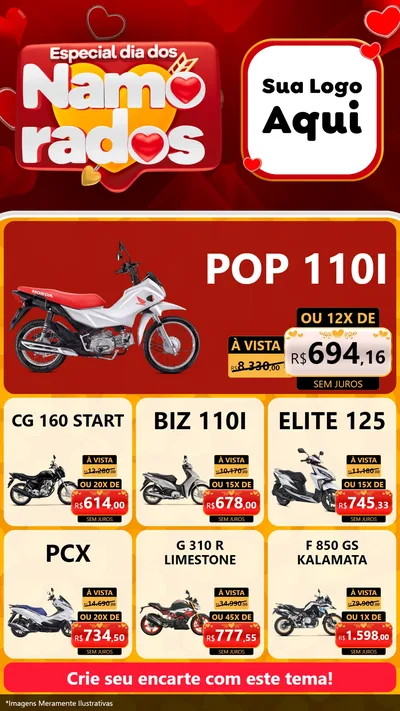 Modelo de Rede Social para Stories com o tema Especial Dia dos Namorados para Concessionaria de Motos