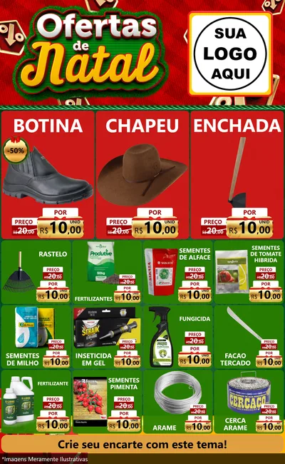 Modelo de Encarte para Encarte Grande com o tema Ofertas de Natal para Agropecuária