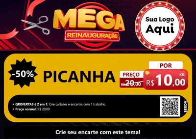 Modelo de Cartaz para Cartaz A4 Horizontal com o tema Mega Reinauguração para Açougue