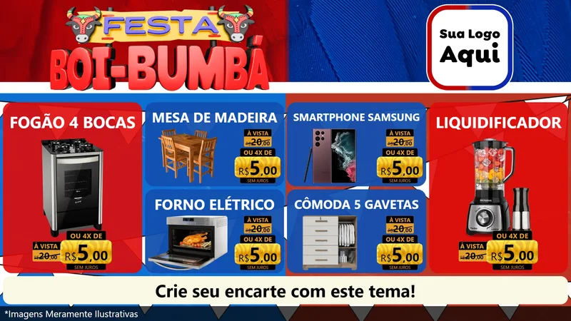 Modelo de TV para TV Horizontal com o tema Festa Boi Bumbá para Móveis e Eletro