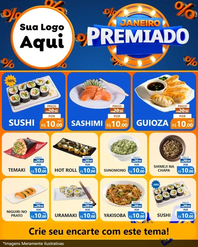 Modelo de Rede Social para Feed Instagram com o tema Janeiro Premiado para Comida japonesa