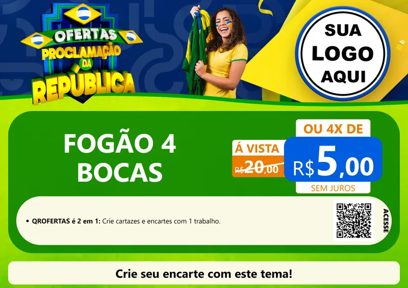 Modelo de Cartaz para Cartaz A4 Horizontal com o tema Ofertas Proclamação da República para Móveis e Eletro