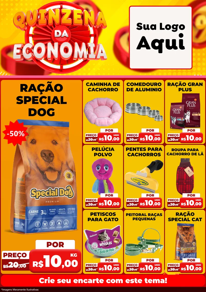 Modelo de Encarte para Encarte A4 Vertical com o tema Quinzena Da Economia para Pet Shop