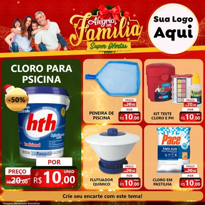 Modelo de Rede Social para Feed Facebook com o tema Alegria em Família Super Ofertas - Natal para Produtos para Piscina