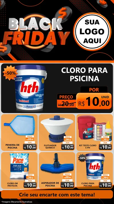 Modelo de Rede Social para Stories com o tema Black Friday para Produtos para Piscina