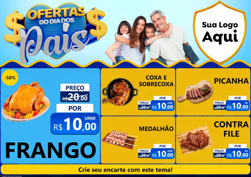 Modelo de Encarte para Encarte A4 Horizontal com o tema Ofertas do Dia dos Pais para Assados