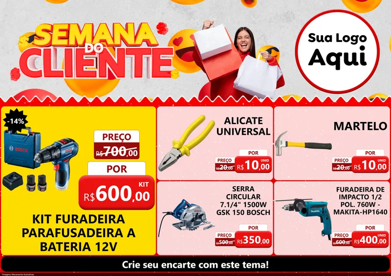 Modelo de Encarte para Encarte A4 Horizontal com o tema Semana do Cliente para Maquinas e Ferramentas
