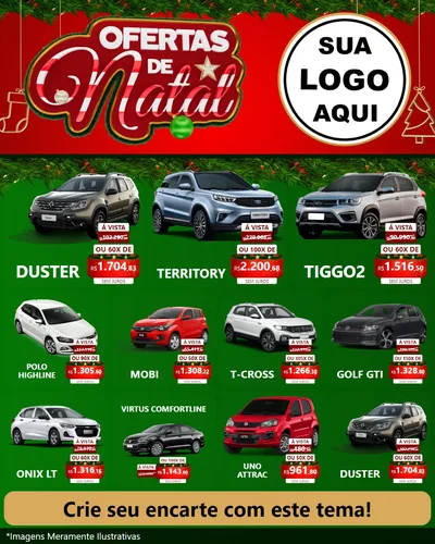 Modelo de Rede Social para Feed Instagram com o tema Ofertas de Natal para Concessionaria de Carros