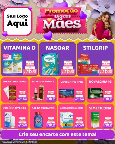Modelo de Rede Social para Feed Instagram com o tema Promoção Dia das Mães para Farmácia