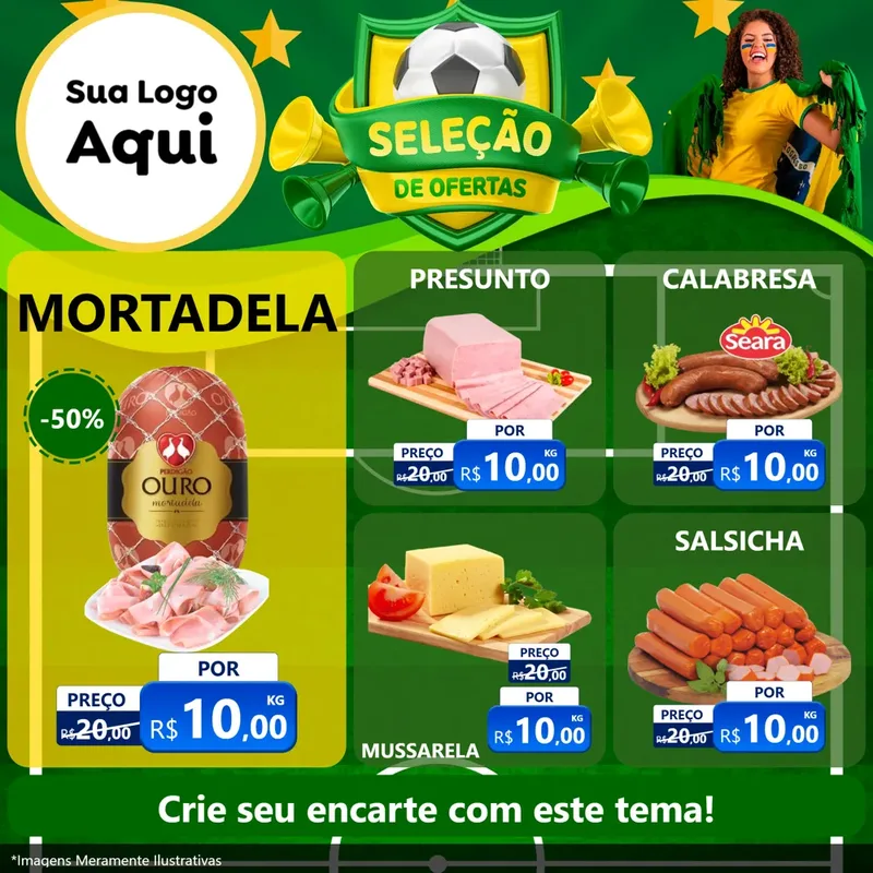 Modelo de Rede Social para Feed Facebook com o tema Seleção de Ofertas - Copa para Frios e Laticínios