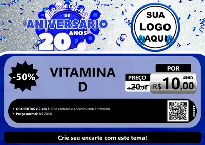Modelo de Cartaz para Cartaz A4 Horizontal com o tema Promoção de Aniversário - 20 Anos para Farmácia
