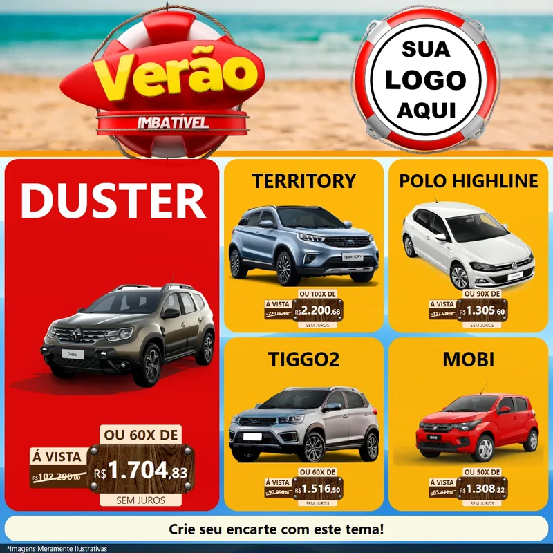 Modelo de Rede Social para Feed Facebook com o tema Verão Imbatível para Concessionaria de Carros