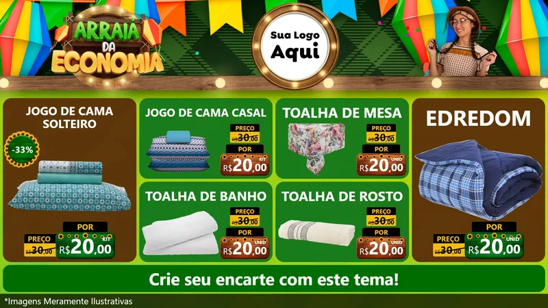 Modelo de TV para TV Horizontal com o tema Arraiá de Economia para Cama, Mesa e Banho