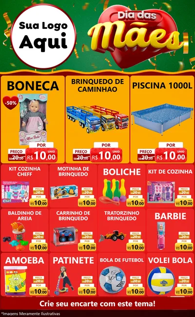 Modelo de Encarte para Encarte Grande com o tema Dia das Mães para Brinquedos