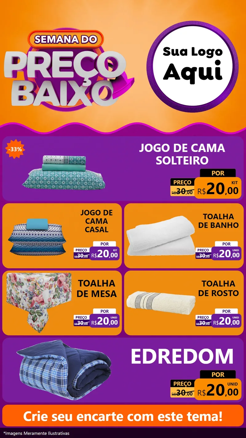 Modelo de TV para TV Vertical com o tema Semana do Preço Baixo para Cama, Mesa e Banho