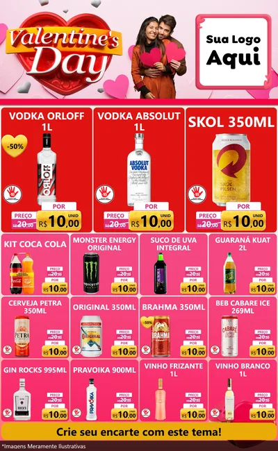 Modelo de Encarte para Encarte Grande com o tema Valentine's Day para Distribuidora de bebidas
