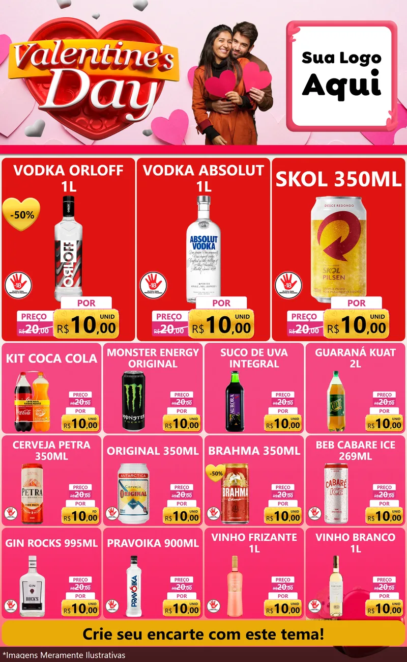 Modelo de Encarte para Encarte Grande com o tema Valentine's Day para Distribuidora de bebidas