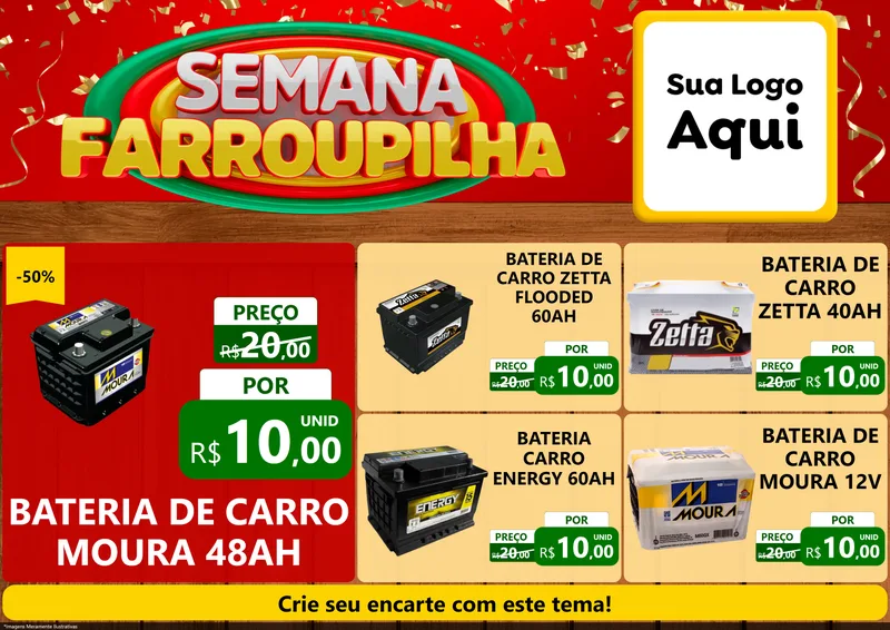 Modelo de Encarte para Encarte A4 Horizontal com o tema Semana Farroupilha para Baterias Elétricas