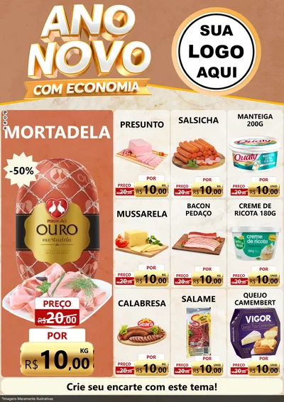 Modelo de Encarte para Encarte A4 Vertical com o tema Ano Novo Com Economia para Frios e Laticínios