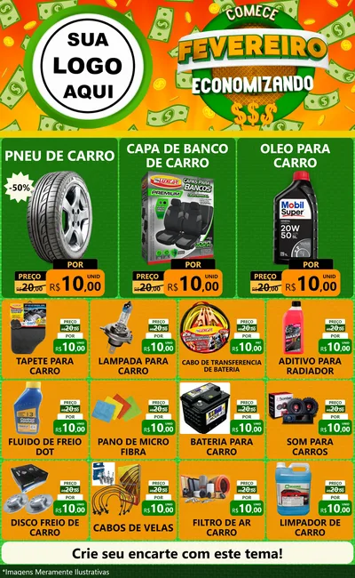 Modelo de Encarte para Encarte Grande com o tema Comece Fevereiro Economizando para Auto peças