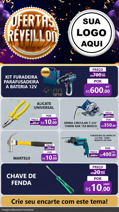 Modelo de TV para TV Vertical com o tema Ofertas de Réveillon para Maquinas e Ferramentas