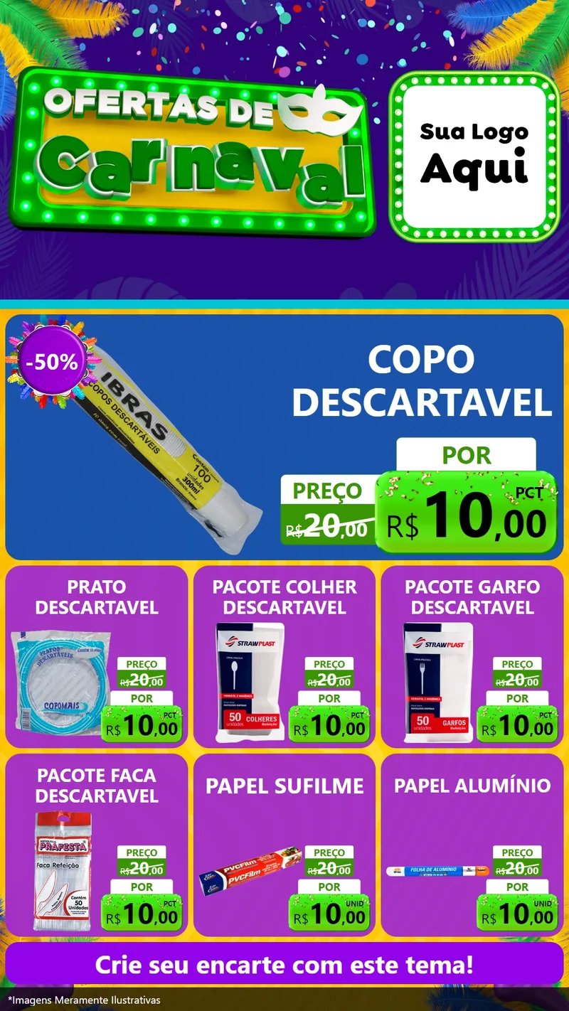 Modelo de Rede Social para Stories com o tema Ofertas de Carnaval para Embalagens