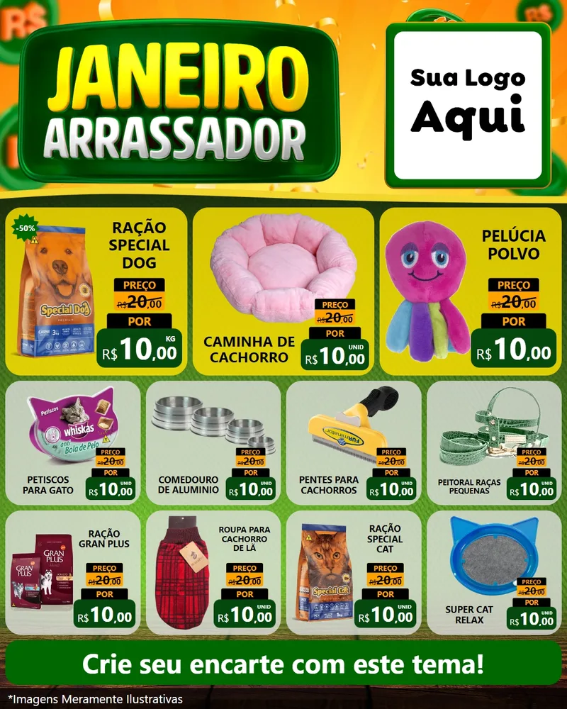 Modelo de Rede Social para Feed Instagram com o tema Janeiro Arrasador para Pet Shop