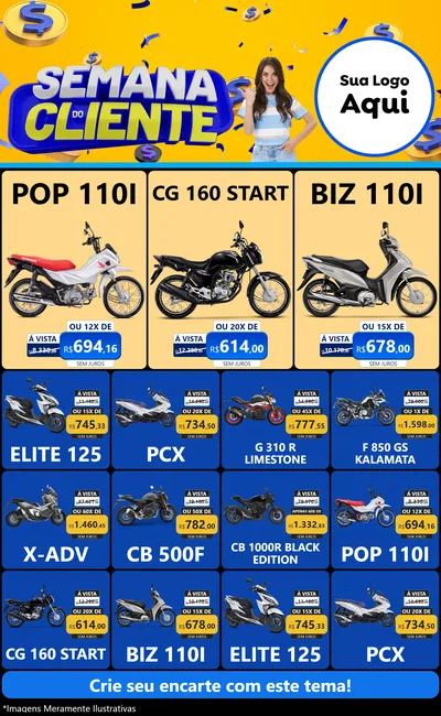 Modelo de Encarte para Encarte Grande com o tema Semana do Cliente para Concessionaria de Motos