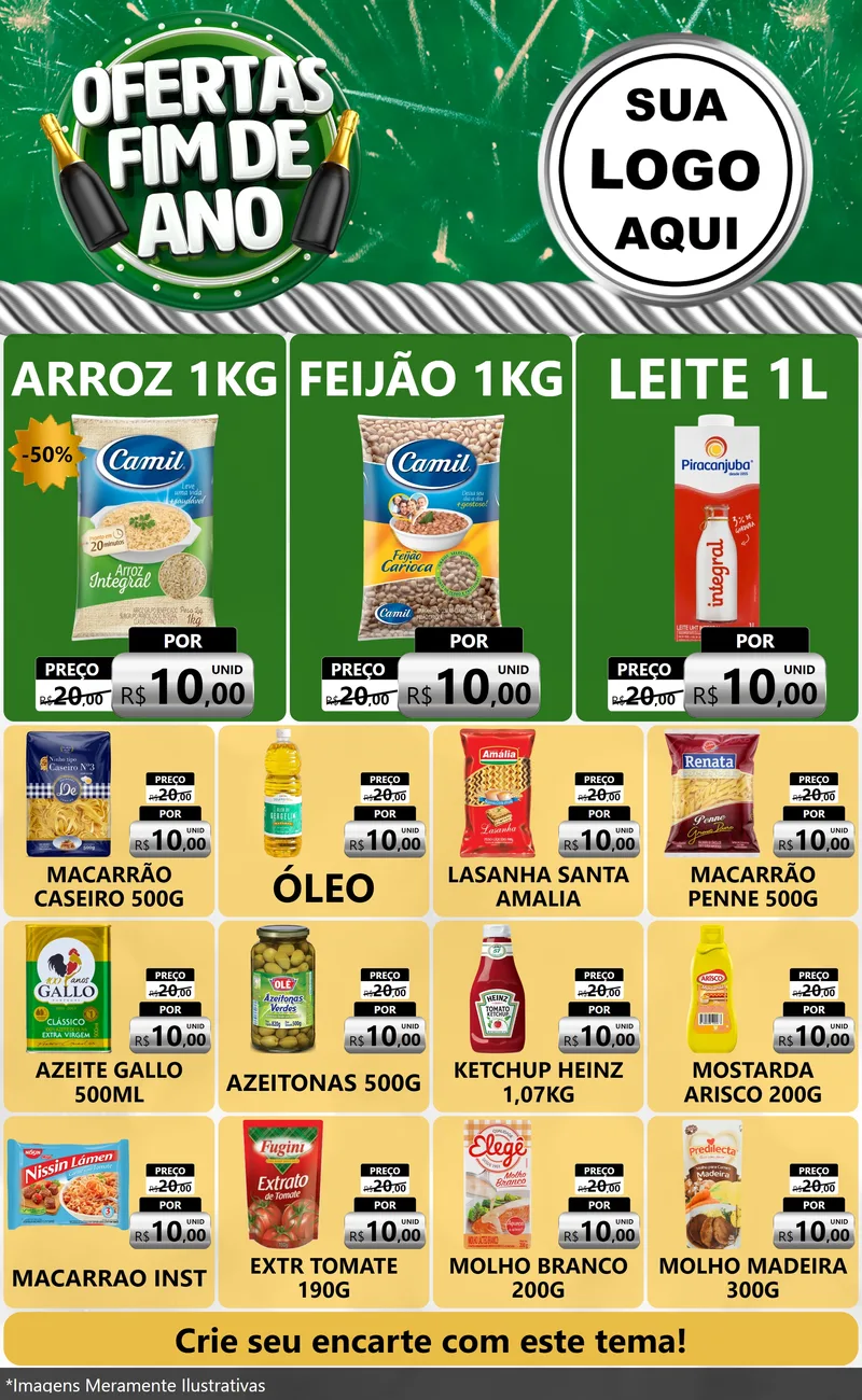 Modelo de Encarte para Encarte Grande com o tema Ofertas Fim de Ano para Supermercado
