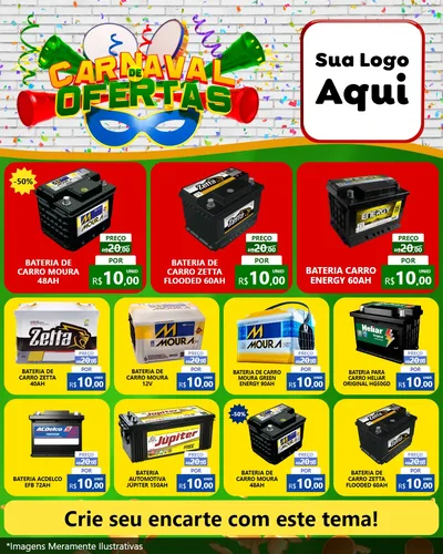 Modelo de Rede Social para Feed Instagram com o tema Carnaval de Ofertas para Baterias Elétricas