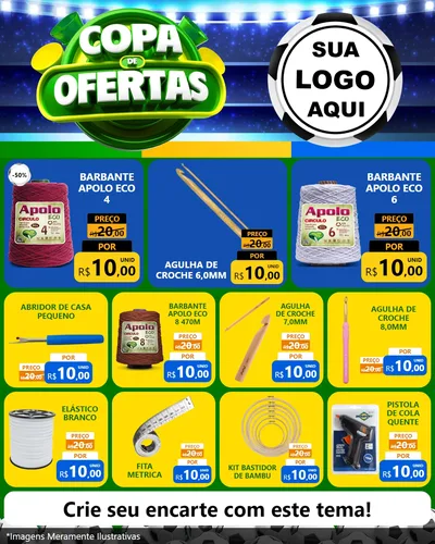 Modelo de Rede Social para Feed Instagram com o tema Copa de Ofertas para Armarinho e Aviamentos
