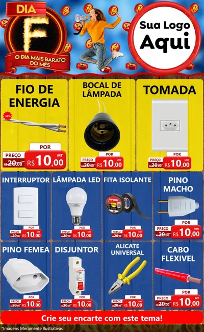 Modelo de Encarte para Encarte Grande com o tema Dia F - O Dia Mais Barato Do Mês para Materiais Elétricos