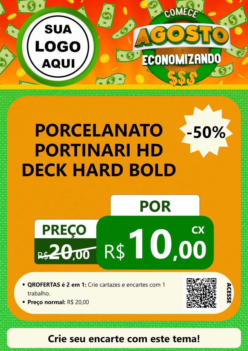 Modelo de Cartaz para Cartaz A4 Vertical com o tema Comece Agosto Economizando para Pisos e revestimentos