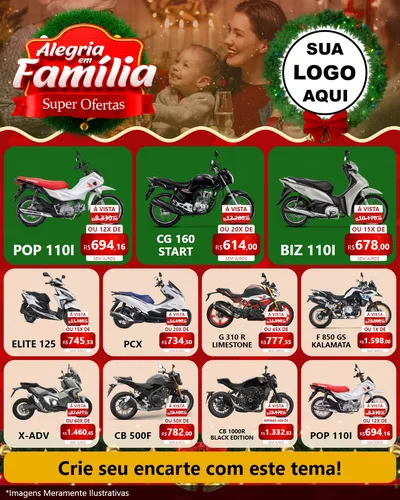 Modelo de Rede Social para Feed Instagram com o tema Alegria Em Família - Super Ofertas para Concessionaria de Motos