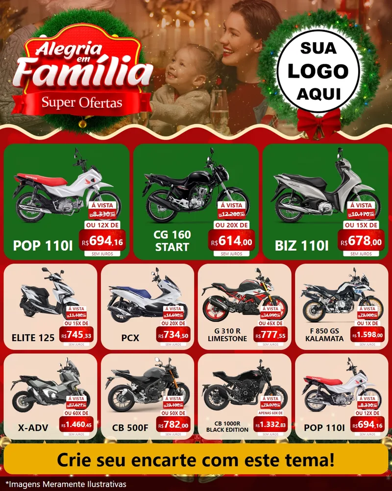 Modelo de Rede Social para Feed Instagram com o tema Alegria Em Família - Super Ofertas para Concessionaria de Motos