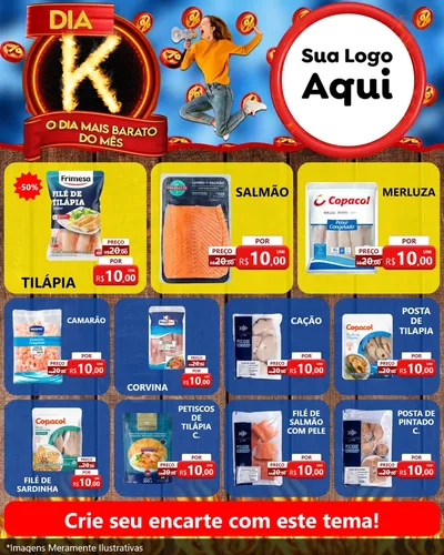Modelo de Rede Social para Feed Instagram com o tema Dia K - O Dia Mais Barato Do Mês para Peixaria