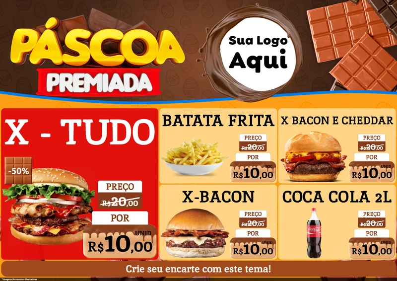 Modelo de Encarte para Encarte A4 Horizontal com o tema Páscoa Premiada para Hamburgueria
