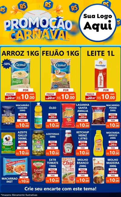 Modelo de Encarte para Encarte Grande com o tema Promoção de Carnaval para Supermercado