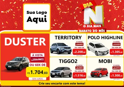Modelo de Encarte para Encarte A4 Horizontal com o tema Dia N o Dia Mais Barato do Mês para Concessionaria de Carros