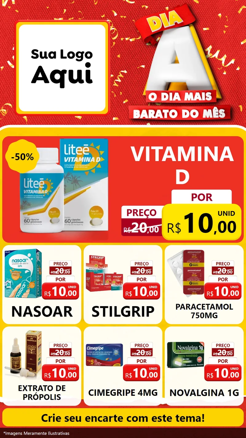 Modelo de Rede Social para Stories com o tema Dia A o Dia Mais Barato do Mês para Farmácia