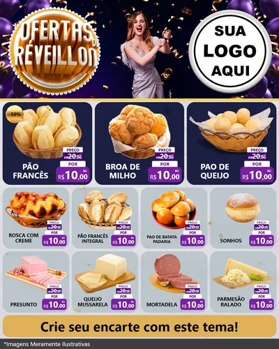 Modelo de Rede Social para Feed Instagram com o tema Ofertas de Réveillon para Padaria