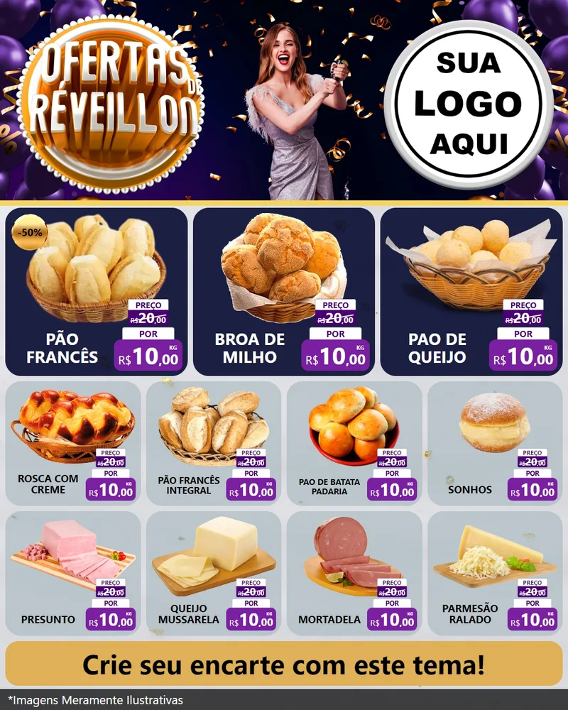 Modelo de Rede Social para Feed Instagram com o tema Ofertas de Réveillon para Padaria