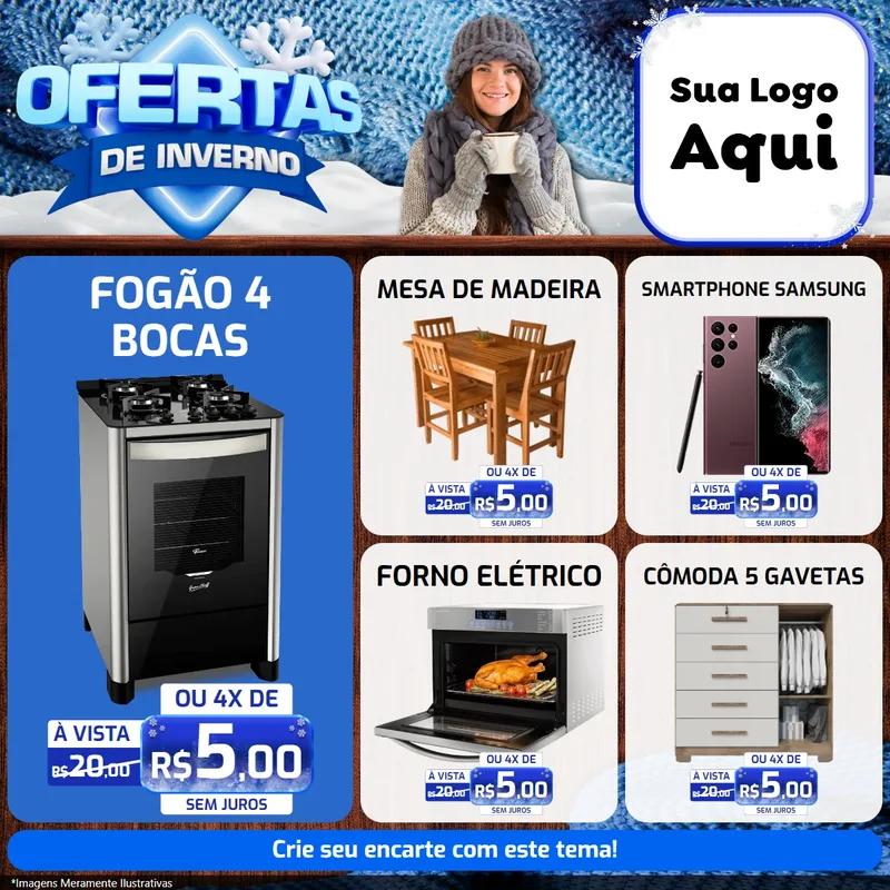 Modelo de Rede Social para Feed Facebook com o tema Ofertas de Inverno para Móveis e Eletro